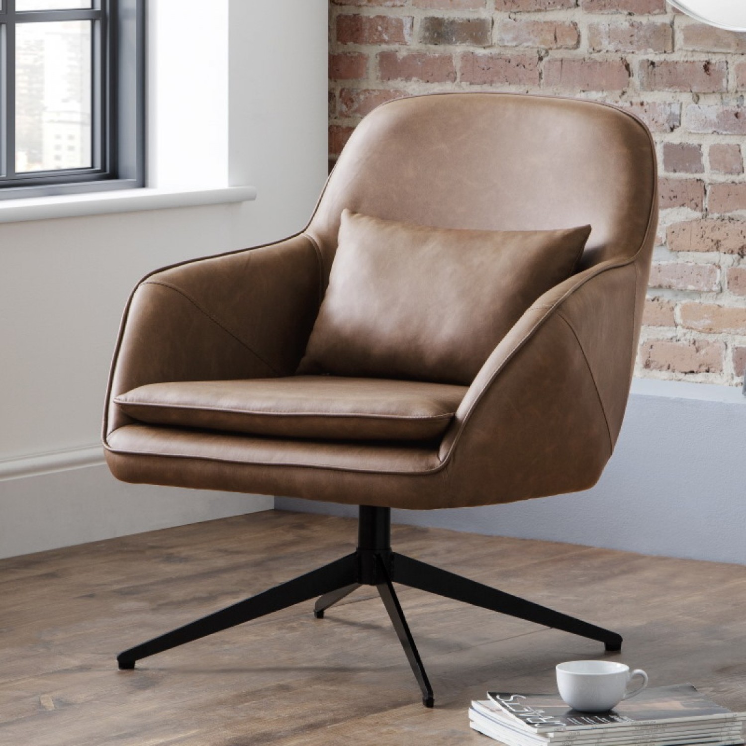 Swivel accent store chair leather